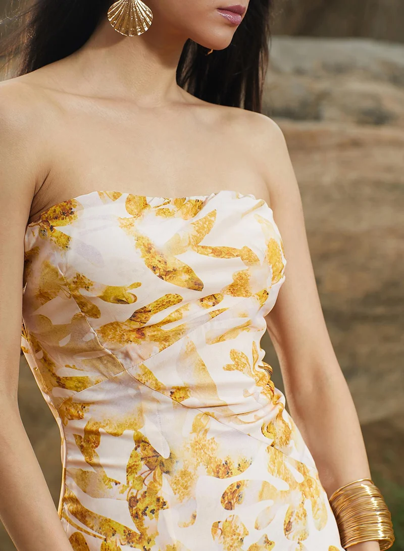 Pinacolada  Women's Mustard Yellow Blurry Bandeau Dress for Women | Best Price UAE