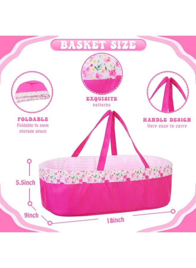 Ecore Fun 10 Pcs Baby Doll Clothes With Bassinet For 17-22 Inch Baby Doll, Baby Doll Reborn Outfit Clothes Accessories Including Bib Nursing Bottle Rubber Pacifier Hat With Peony Pattern - Image 3