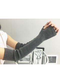 Cashmere Arm Warmers Fingerless Long Gloves for Women Autumn Winter Thick Warm Wool Sleeve Medium Gray