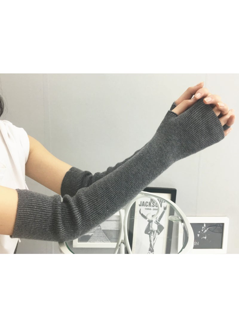 Generic - Cashmere Arm Warmers Fingerless Long Gloves for Women Autumn Winter Thick Warm Wool Sleeve Medium Gray - Image 1