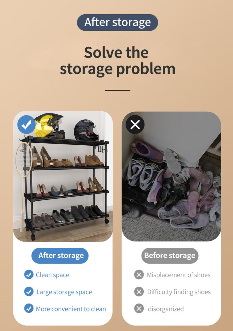 ADA Premium High Density Iron Shoe Rack Easy to Assemble Space Saving 4 Tier Shoe Organizer Heavy Duty Multifunctional Shoe Cabinet Black - Image 4