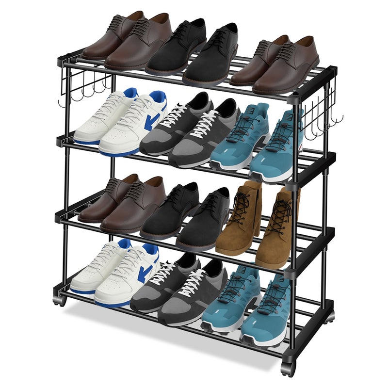 ADA Premium High Density Iron Shoe Rack Easy to Assemble Space Saving 4 Tier Shoe Organizer Heavy Duty Multifunctional Shoe Cabinet Black - Image 1