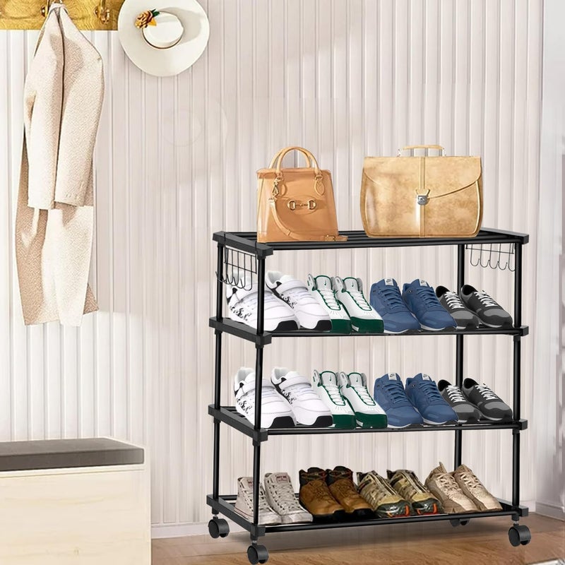 ADA Premium High Density Iron Shoe Rack Easy to Assemble Space Saving 4 Tier Shoe Organizer Heavy Duty Multifunctional Shoe Cabinet Black - Image 2