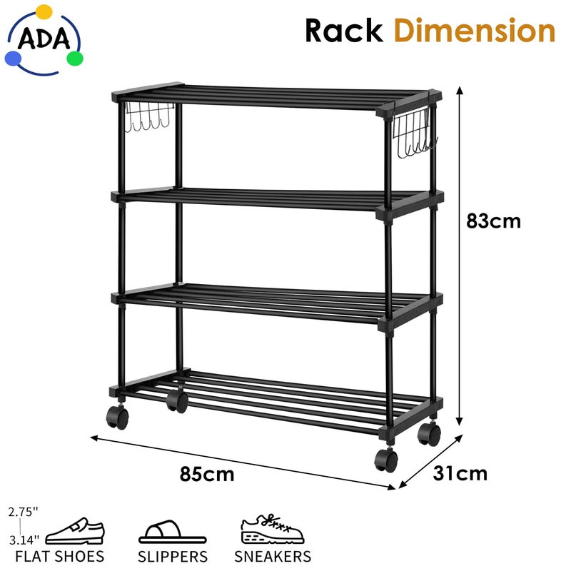 ADA Premium High Density Iron Shoe Rack Easy to Assemble Space Saving 4 Tier Shoe Organizer Heavy Duty Multifunctional Shoe Cabinet Black - Image 3