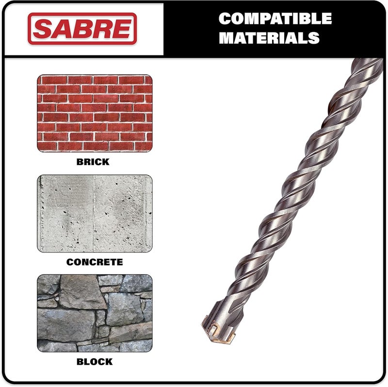 Sabre Tools 1-1/8 Inch x 18 Inch SDS Plus Rotary Hammer Drill Bit, Carbide Tipped for Brick, Stone, and Concrete (1-1/8" x 16" x 18") - Image 2