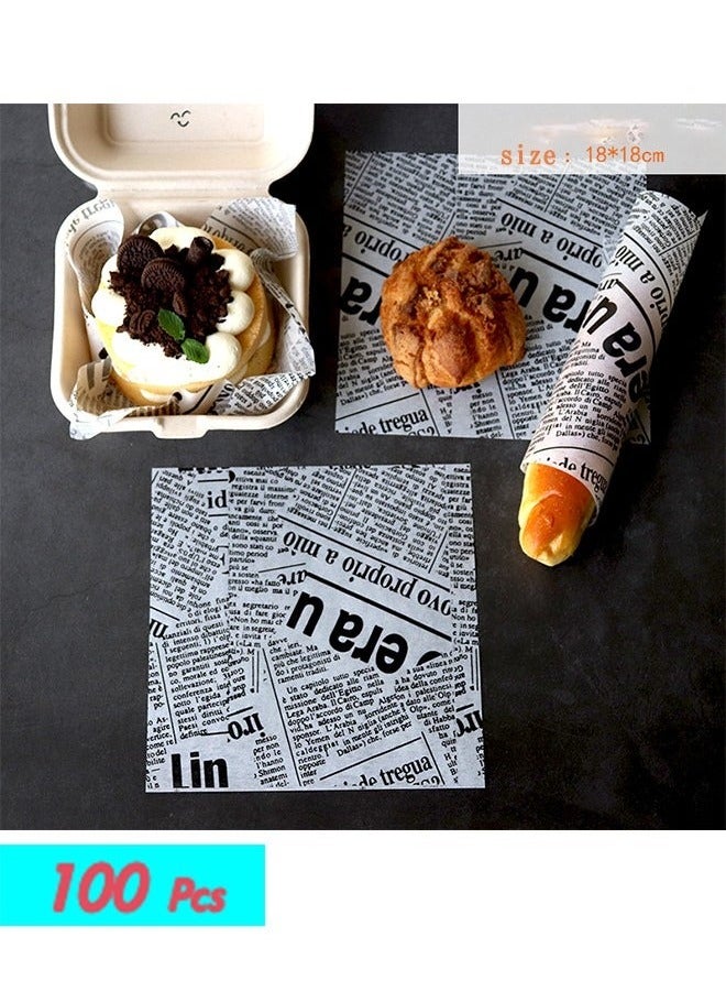 100-Piece Bread Sandwich Burger Fries Food Grade Oil Proof Paper, Wrapping Baking Tools Gift Tissue, Cake Packaging Paper 18x18cm - Image 1