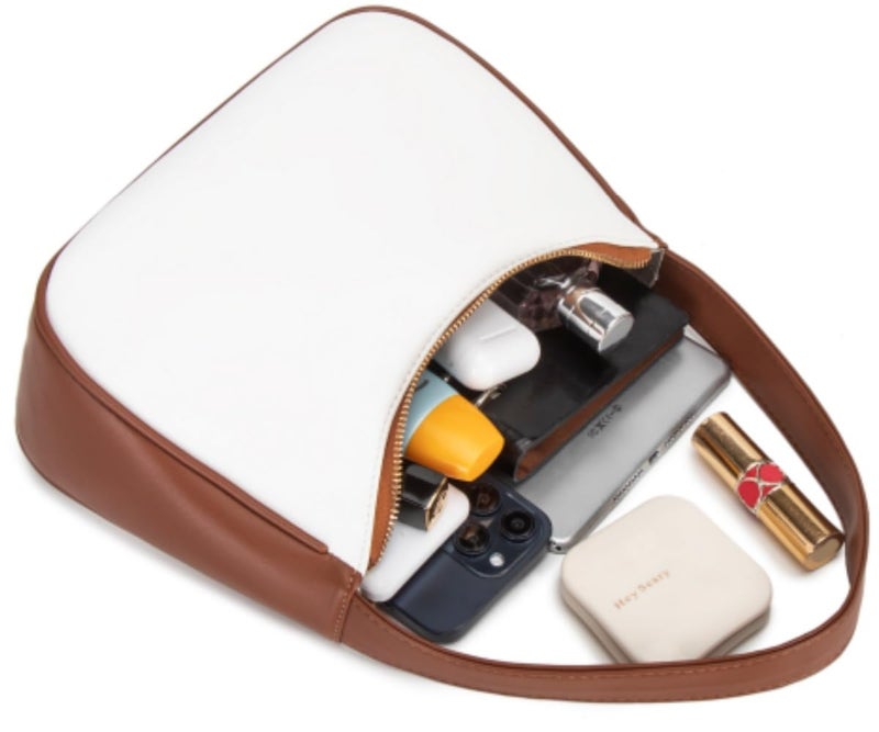 CYHTWSDJ Shoulder Bags for Women, Cute Hobo Tote Handbag Mini Clutch Purse with Zipper Closure (White brown B) - Image 5