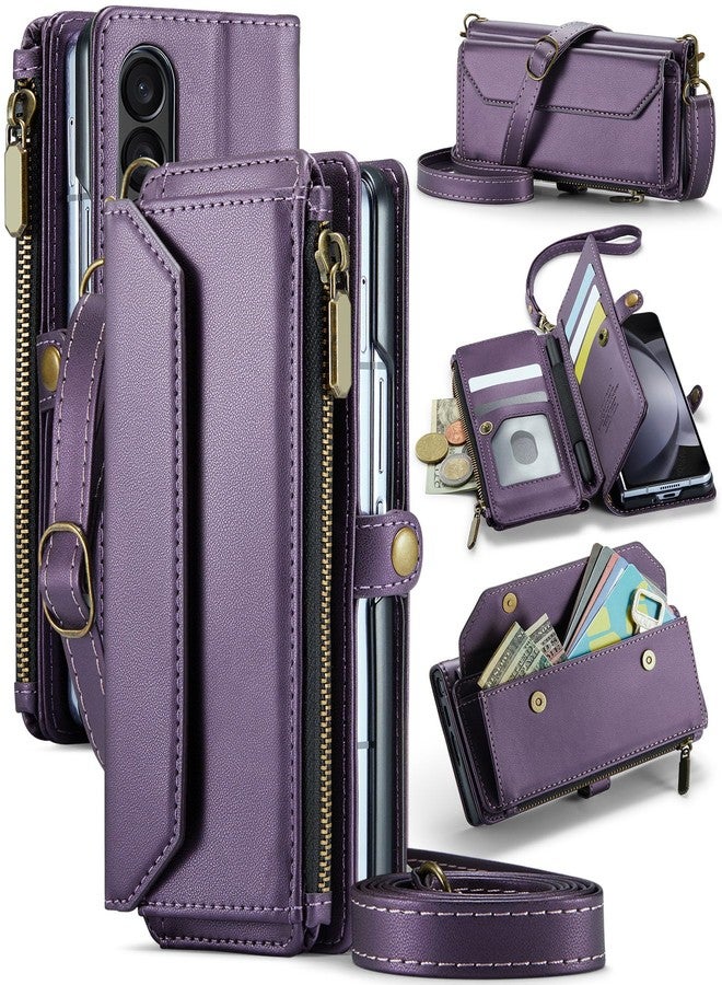 Asuwish Phone Case for Samsung Galaxy Z Fold 4 5G 2022 Zipper Wallet Cover with S Pen and Leather Flip RFID Blocking Credit Card Holder Cell Accessories ZFold4 Z4 Fold4 4Z ZFold45G Women Girls Purple - Image 1