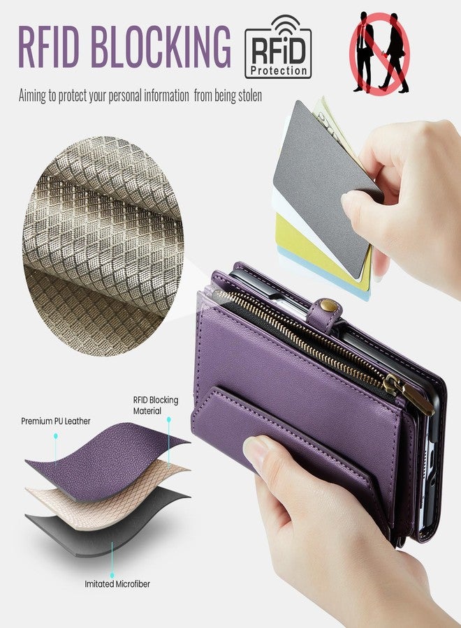 Asuwish Phone Case for Samsung Galaxy Z Fold 4 5G 2022 Zipper Wallet Cover with S Pen and Leather Flip RFID Blocking Credit Card Holder Cell Accessories ZFold4 Z4 Fold4 4Z ZFold45G Women Girls Purple - Image 5