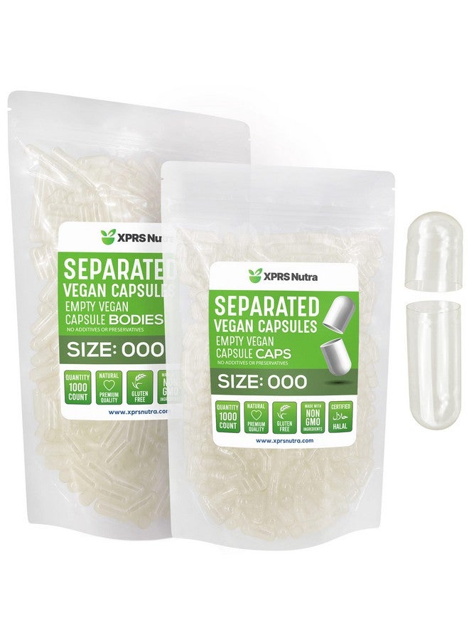 XPRS Nutra Vegan Size 000 Separated Capsules- 1000 Count Premium Empty Caps Separated in Bags - Clear Empty Capsules - 000 Pills for DIY Supplement Filling - Image 1