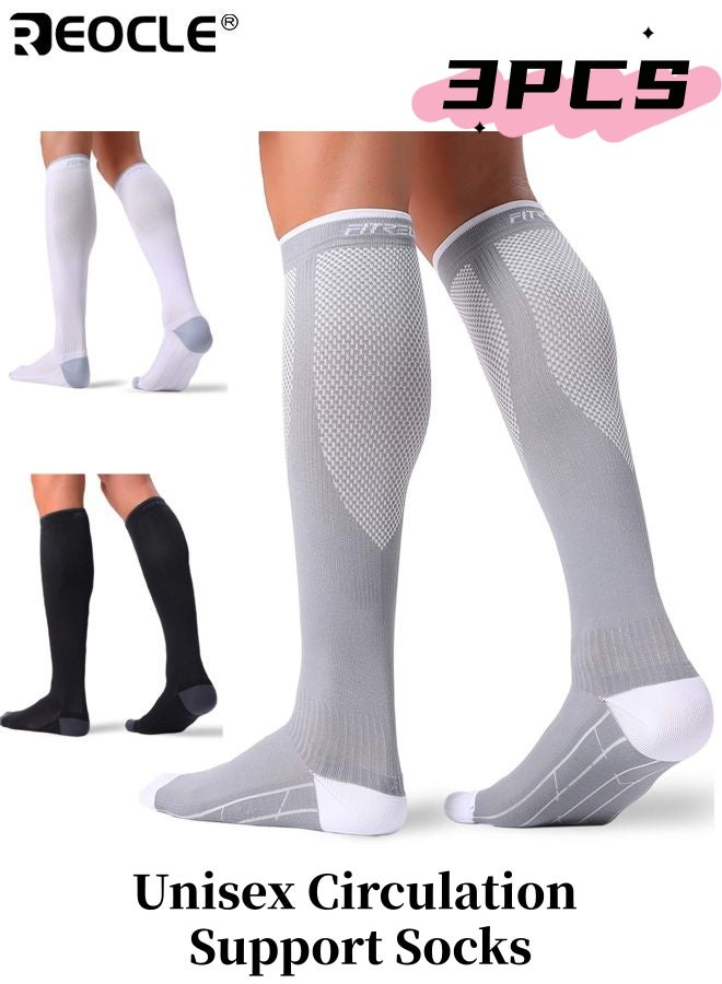 REOCLE 3 Pairs Unisex Circulation Support Socks with Graduated Compression and Breathable Design Athletic Performance Socks with Moisture Wicking for Men Women Daily Wear - Image 1