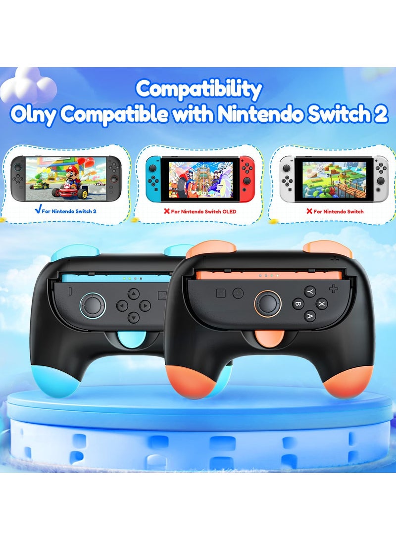 Controller Grips for Joy-Con Compatible with Nintendo Switch 2, 2 Pack Cute Comfort Wear-resistant Handle Kit Accessories, Holder for 2025 Switch 2 Joy-Cons (Black, Orange and Blue) - Image 2