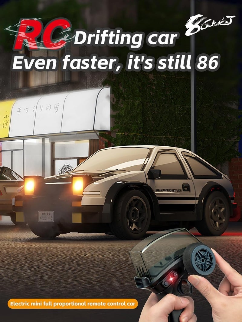 KIZJORYA Mini RC Drift Car for Adults, 1/64 Rc Small RC Car Desktop Remote Control Cars with LED Lights, 4 * 4 Desk Drifting Crawler for Race, Hobby Gifts and Toys (AE86) - Image 2