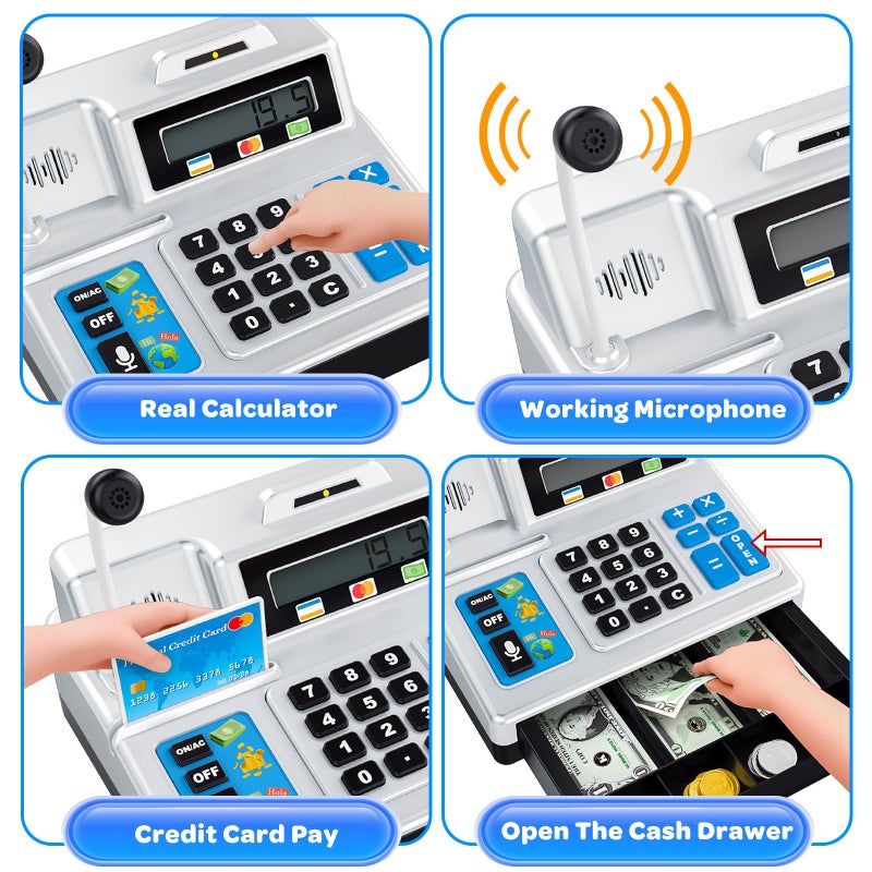 BAODLON Calculator Cash Register - 103 Pcs Toy Cash Register, Store Set with Microphone, Credit Card and Banking for Kids, Toddler Math Learning Toys, Preschool Gifts for 3, 4, 5, 6, 7, 8+ Years Old Boy Girl - Image 3