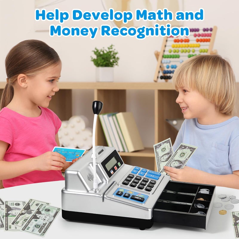 BAODLON Calculator Cash Register - 103 Pcs Toy Cash Register, Store Set with Microphone, Credit Card and Banking for Kids, Toddler Math Learning Toys, Preschool Gifts for 3, 4, 5, 6, 7, 8+ Years Old Boy Girl - Image 5