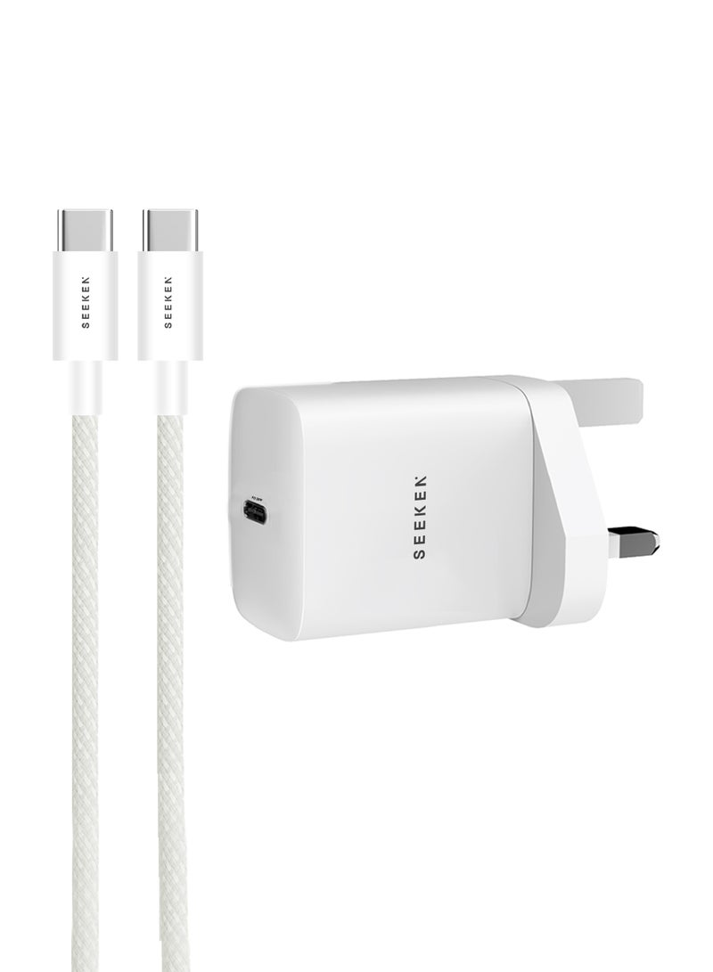 Seeken 25W PD USB-C Fast Charger with 1m 60W USB-C to USB-C Braided Cable | 25W High-Speed Charging Adapter | Compact & Durable Wall Charger | Compatible with iPhone, Samsung, Pixel & More - Image 1