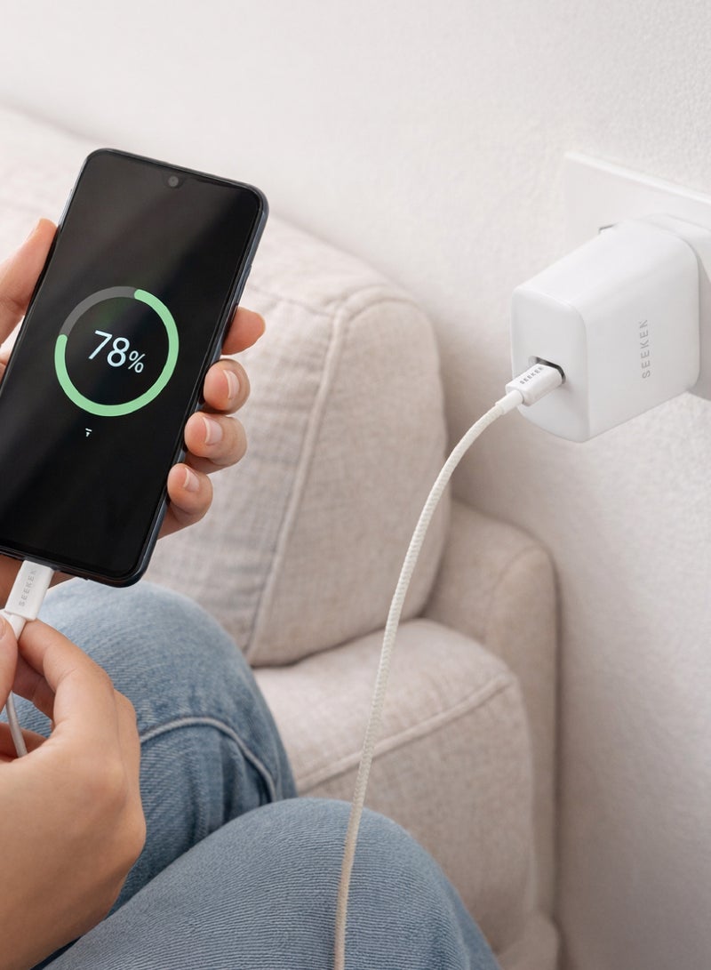 Seeken 25W PD USB-C Fast Charger with 1m 60W USB-C to USB-C Braided Cable | 25W High-Speed Charging Adapter | Compact & Durable Wall Charger | Compatible with iPhone, Samsung, Pixel & More - Image 3