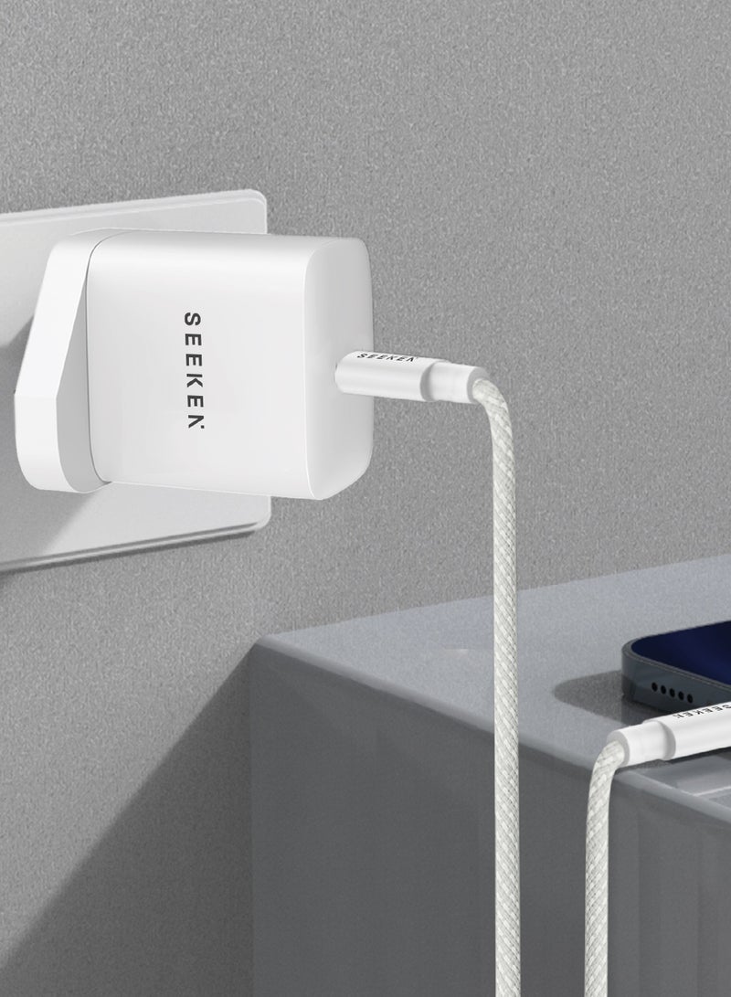 Seeken 25W PD USB-C Fast Charger with 1m 60W USB-C to USB-C Braided Cable | 25W High-Speed Charging Adapter | Compact & Durable Wall Charger | Compatible with iPhone, Samsung, Pixel & More - Image 2