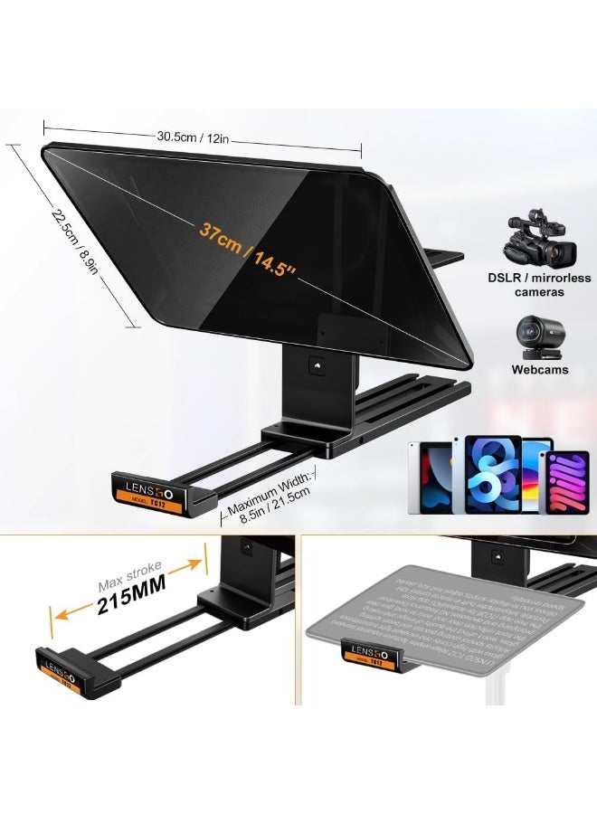 LENSGO 14.5'' Aluminum Teleprompter for iPad Tablet DSLR Cameras with Remote Control, App Compatible with iOS/Android,Professional Prompter for News/Broadcasting,Online Teaching,Live Streaming(TC12) - Image 2