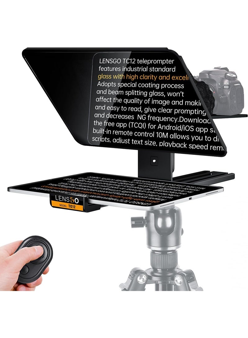 LENSGO 14.5'' Aluminum Teleprompter for iPad Tablet DSLR Cameras with Remote Control, App Compatible with iOS/Android,Professional Prompter for News/Broadcasting,Online Teaching,Live Streaming(TC12) - Image 1