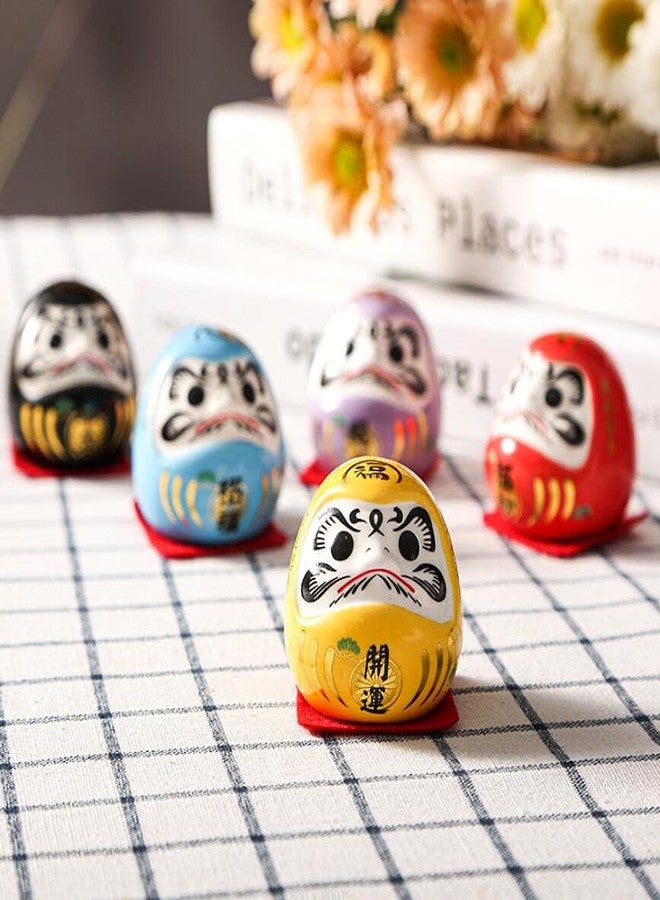EatingBiting 5Pcs 2" Japanese Ceramics Ochoko Daruma Doll Figurines Decor for Home Car Gift Bodhidharma Ornaments Cartoon Home Adorn Ceramic Dharma Craft Desk Adornment Car Eldest Son Mini - Image 5