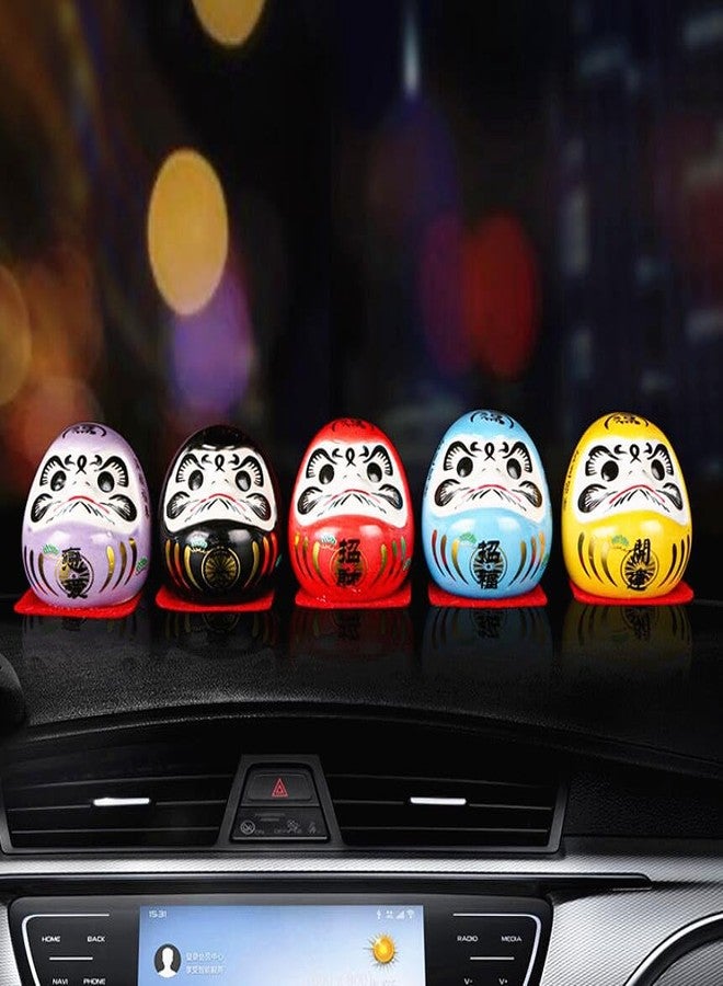 EatingBiting 5Pcs 2" Japanese Ceramics Ochoko Daruma Doll Figurines Decor for Home Car Gift Bodhidharma Ornaments Cartoon Home Adorn Ceramic Dharma Craft Desk Adornment Car Eldest Son Mini - Image 2