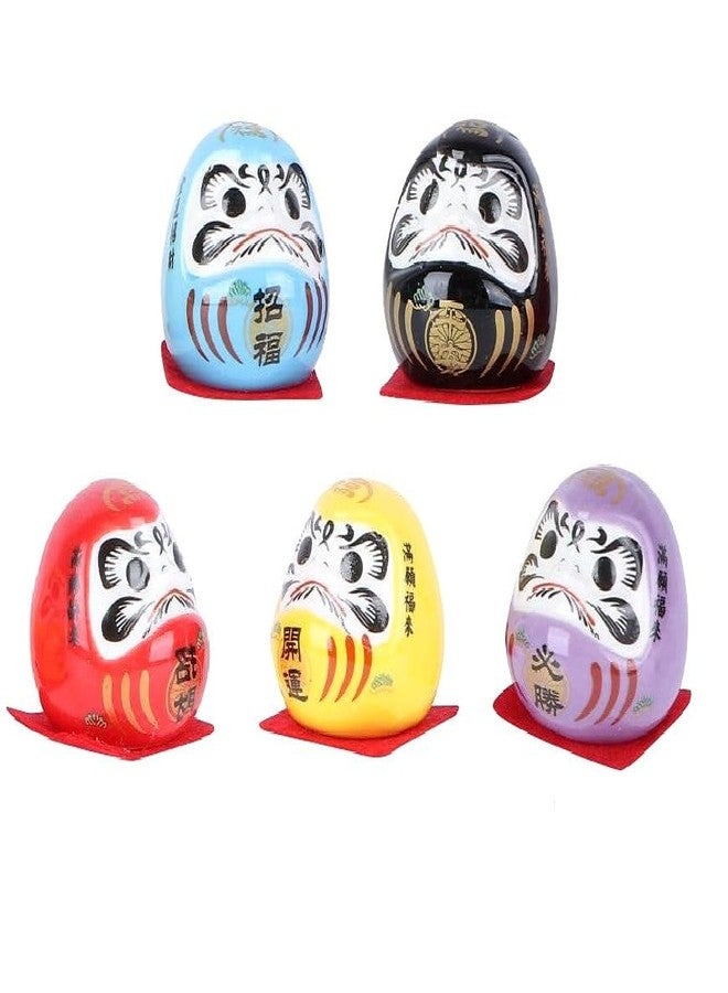EatingBiting 5Pcs 2" Japanese Ceramics Ochoko Daruma Doll Figurines Decor for Home Car Gift Bodhidharma Ornaments Cartoon Home Adorn Ceramic Dharma Craft Desk Adornment Car Eldest Son Mini - Image 1