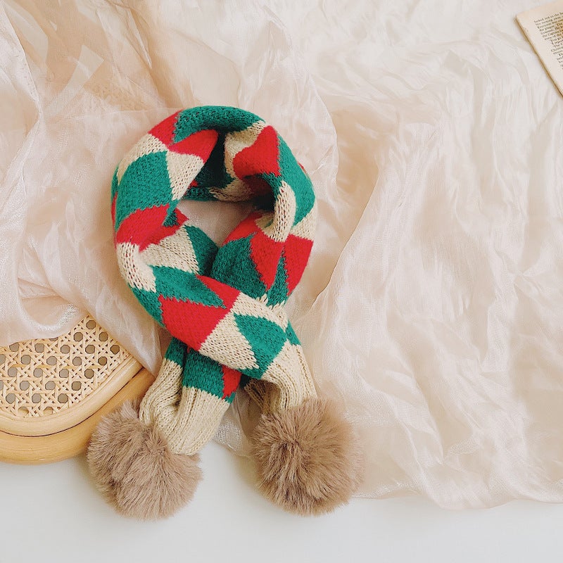 Children'S Warm Scarf Korean Style Boys Girls Baby Windproof Scarf Cute Fur Ball Wool Long Scarf Fashion - Image 1