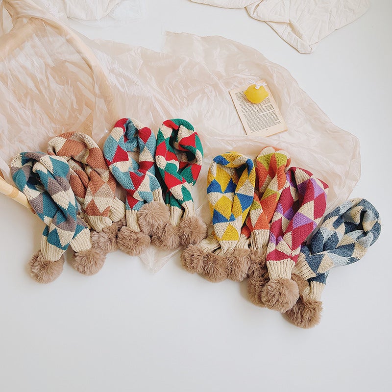 Children'S Warm Scarf Korean Style Boys Girls Baby Windproof Scarf Cute Fur Ball Wool Long Scarf Fashion - Image 3