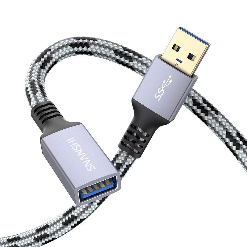 سنانشي كابل تمديد USB بطول 10 أقدام - كابل تمديد USB 3.0 [غلاف ألومنيوم، مضفر من النايلون] كابل تمديد USB ثقيل الوزن، ذكر إلى أنثى مع موصلات مطلية بالذهب - Image 2