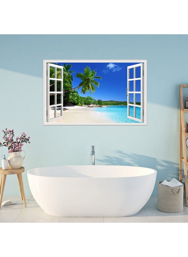 Amtoodopin 3D Beach Fake Window Wall Stickers Tropical Island with Palm Trees Wall Mural Window View Wall Decor for Home - Image 4