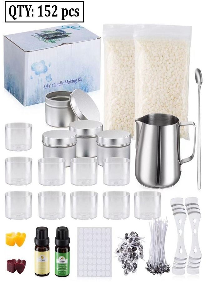 fashionhome 152 Pieces DIY Candle Making Kit Supplies, Candle Craft Tools Includes Candle Make Pouring Pot, Candle Wicks, Wicks Sticker, Candle Wicks Holder, Beeswax, Candles tins, 2 Color Dye and Spoon  - Image 1