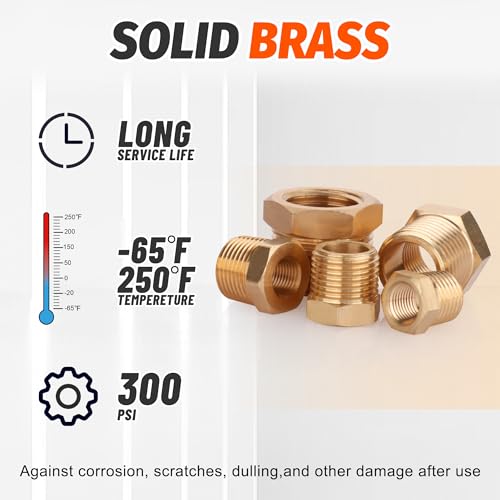 Ailbiuko 18PCS Brass Hex Bushing Fitting Kit,1/4" - 1/8", 3/8" - 1/8",3/8" - 1/4",1/2" - 1/4",1/2" - 3/8",3/4" - 1/2" NPT Pipe Fittings - Image 3