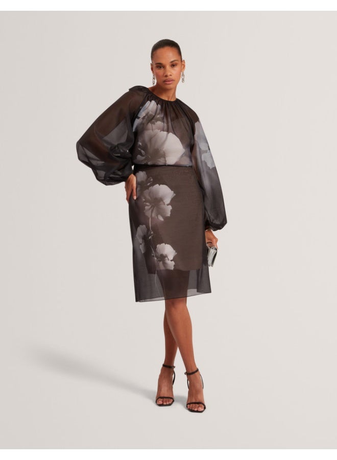 Ted Baker Puff Sleeve Blouse With Organza Overlay - Image 2