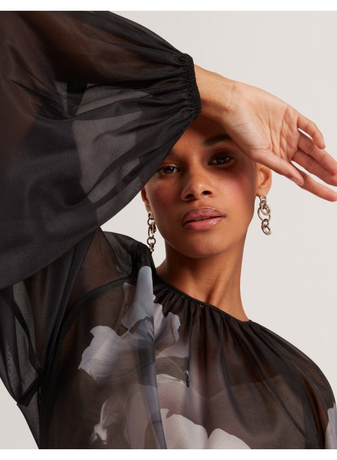 Ted Baker Puff Sleeve Blouse With Organza Overlay - Image 4