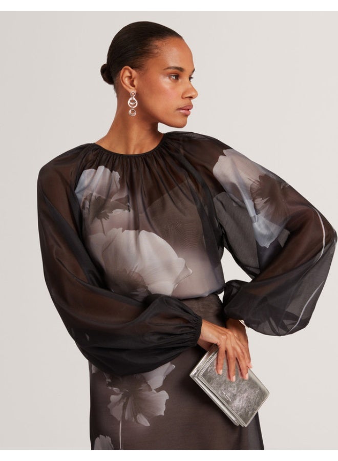 Ted Baker Puff Sleeve Blouse With Organza Overlay - Image 1