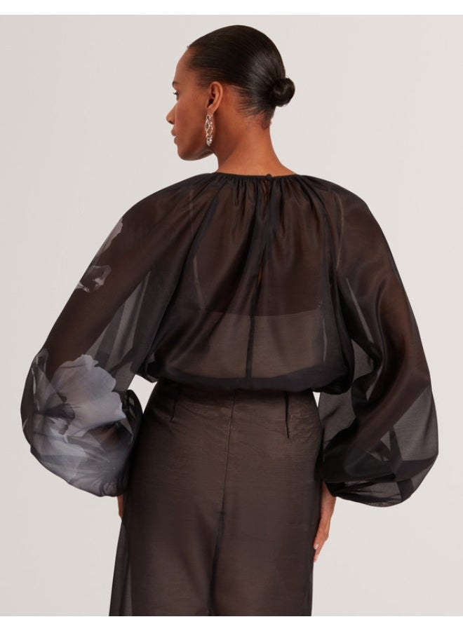 Ted Baker Puff Sleeve Blouse With Organza Overlay - Image 5