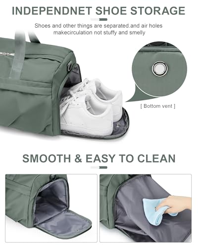 livbote Gym Bag for Women Men, Sport Duffel Bag with Toiletry Bag & Shoe Compartment,Waterproof Travel Weekender Overnight Carry on Bag for Yoga with Trolley Sleeve, Green Set - Image 5