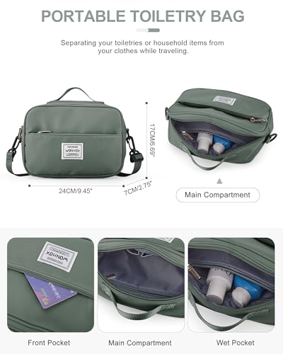 livbote Gym Bag for Women Men, Sport Duffel Bag with Toiletry Bag & Shoe Compartment,Waterproof Travel Weekender Overnight Carry on Bag for Yoga with Trolley Sleeve, Green Set - Image 2