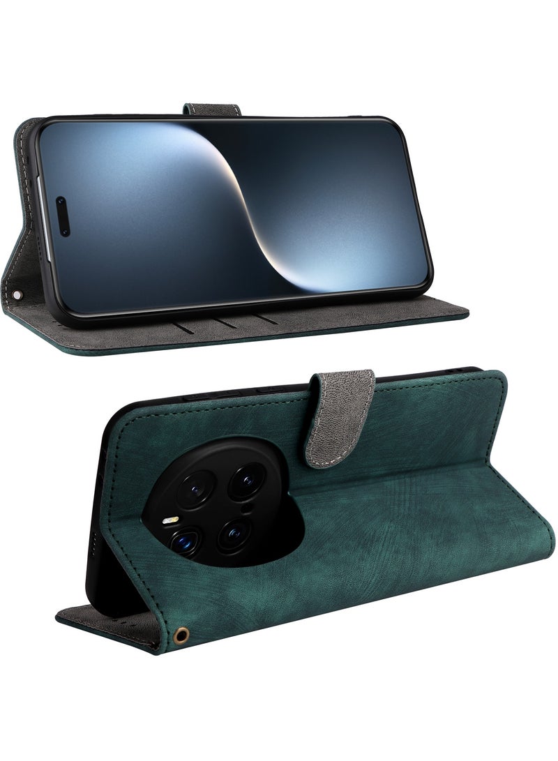 For Honor Magic 7 Pro Cover with Hand Strap, PU Leather Full Body Protection Shockproof Flip Mobile Cover, RFID Anti-theft Brush Folio Wallet Case