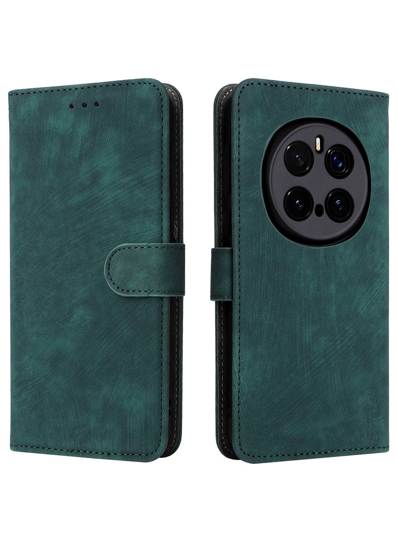 For Honor Magic 7 Pro Cover with Hand Strap, PU Leather Full Body Protection Shockproof Flip Mobile Cover, RFID Anti-theft Brush Folio Wallet Case