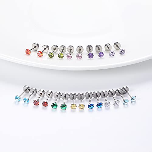 Fansilver 20G Hypoallergenic Flat Back Earrings for Women Men Silver 14K Gold Stainless Steel Stud Earrings Brithstone Cubic Zirconia Studs Surgical Steel Cartilage Earrings for Sensitive Ears - Image 5