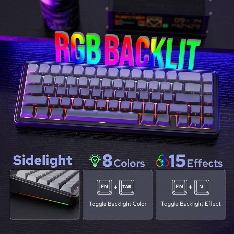 EPOMAKER x AULA F65 65% Wireless Mechanical Keyboard, Hot Swappable Gasket Custom Gaming Keyboard with Five-Layer Padding, RGB Backlit, Bluetooth/2.4GHz/USB-C (Black, Graywood V3 Switch) - Image 5