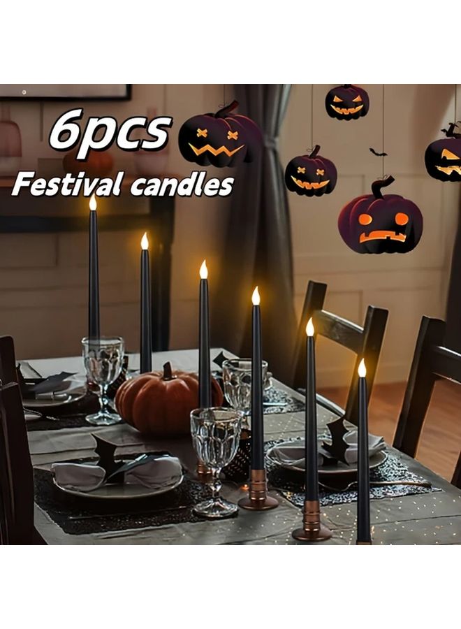 Black Flameless Taper Candles 6 Packs LED Flickering Candlesticks Adjustable Brightness - Image 1