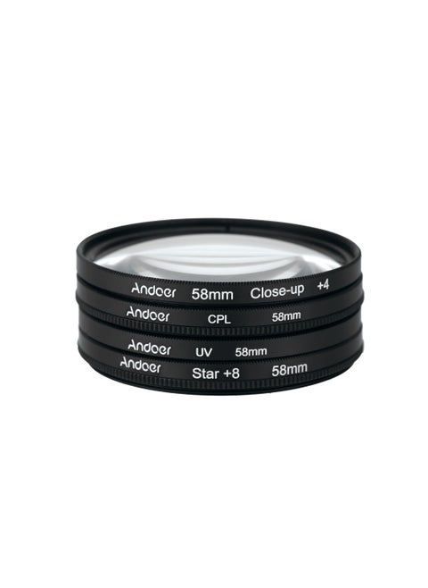 مجموعة فلتر دائري من Andoer 58 مم UV+CPL+Close-Up+4 +Star 8-Point Filter مع حقيبة لكاميرات Nikon Canon Pentax Sony DSLR