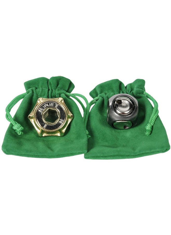 Deluxe Games and Puzzles Dice And Valve Hanayama, New 2022 Releases, Metal Brain Teaser Puzzles, 2 Green Velveteen/Red Satin Lined Drawstring Pouches, Bundled, New 2022 Releases  - Image 2