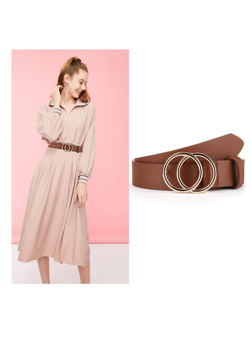 Excefore Women Belts for Jeans Dress with Fashion Double O-Ring Buckle and Soft PU Faux Leather Belt(M,2 PCS)  - Image 4