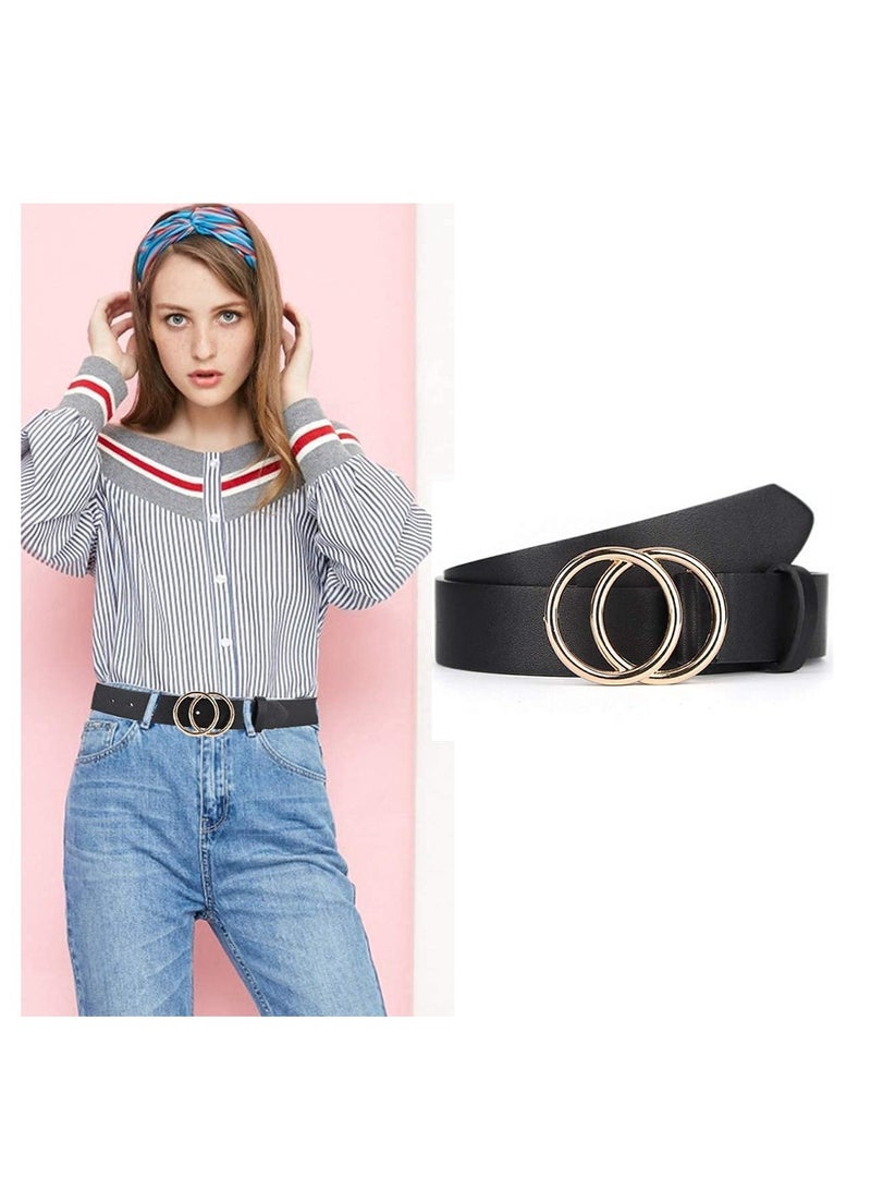 Excefore Women Belts for Jeans Dress with Fashion Double O-Ring Buckle and Soft PU Faux Leather Belt(M,2 PCS)  - Image 5