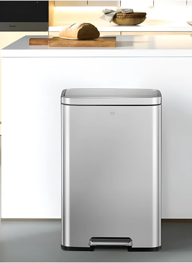 EKO OLI-CUBE SERIES | 45L Step Trash Bin | Brushed Stainless Steel, Soft-Closing, Fingerprint-Resistant | Versatile Waste Bin for Homes, Kitchens, and Communal Areas 