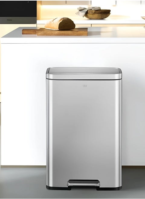 OLI-CUBE SERIES | 45L Step Trash Bin | Brushed Stainless Steel, Soft-Closing, Fingerprint-Resistant | Versatile Waste Bin for Homes, Kitchens, and Communal Areas